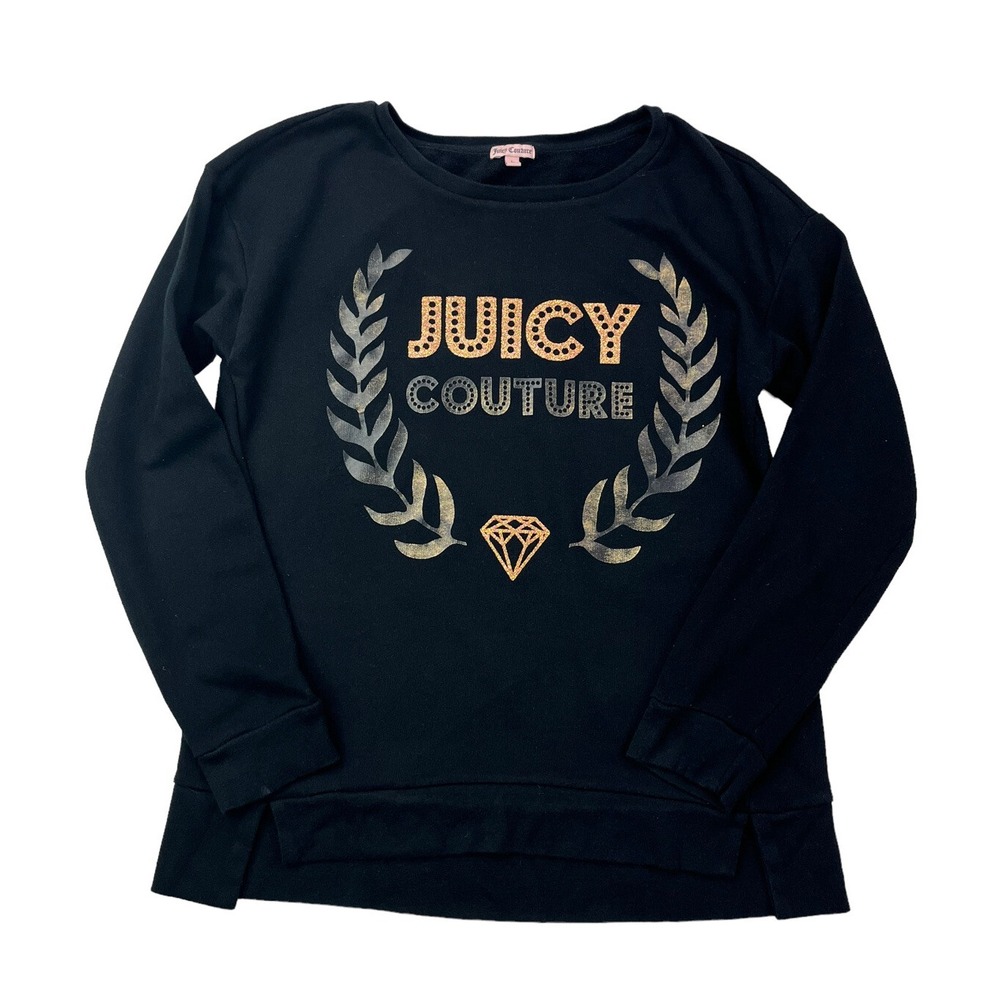 Juicy Couture Women's L Large Diamond Vine Logo Gold Glitter Long Sleeve Sweater